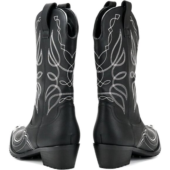 Men\'s Black Western Cowboy Retro Classic Embroidered Pull On Durable Boots main image 4